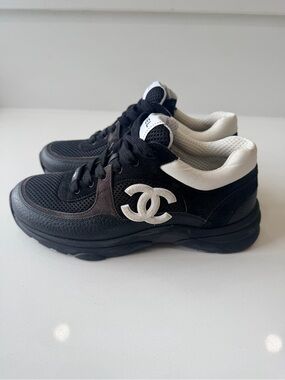 Chanel Black & White CC Logo Sneakers (Size 37.5) w/ Box & Receipt